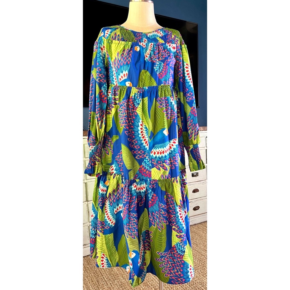 Farm Rio Blue Macaw Midi Dress XS